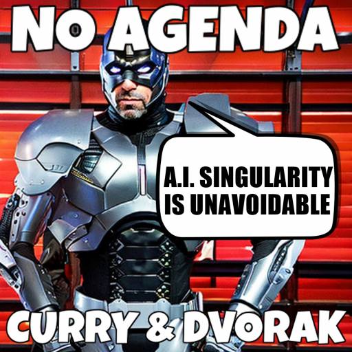 Joe Rogan in robot body; AI-generated so not stolen by Comic Strip Blogger